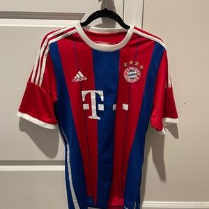 Adidas Bayern Munchen Soccer Jersey Mens Medium Red Blue Stripe 2014 2015